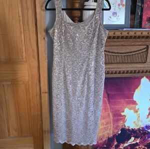 Alex Evenings Glittering Taupe/Gold  Lace Midi Dress Size 12